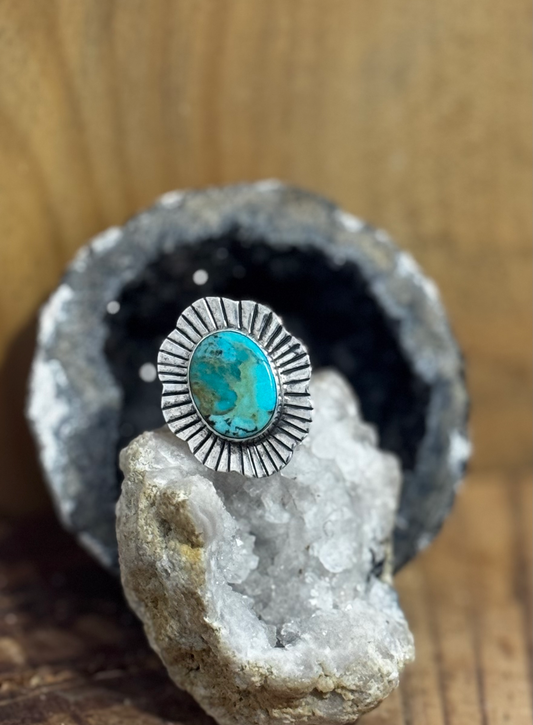 Shield Ring - Kingman Turquoise - Sterling Silver - Size 5.75