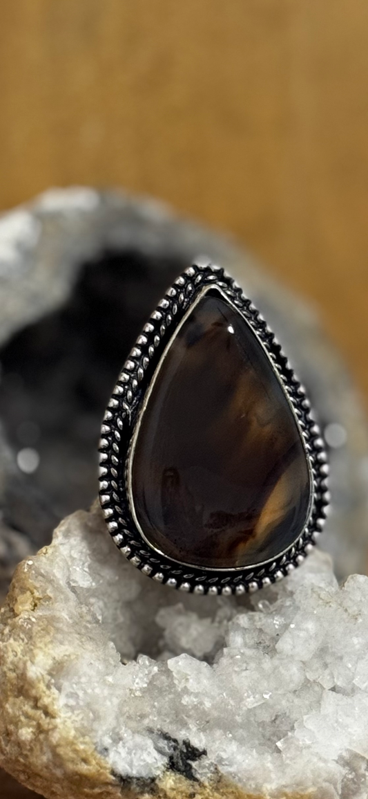 Teardrop Ring - Montana Agate - Sterling Silver - Size 10