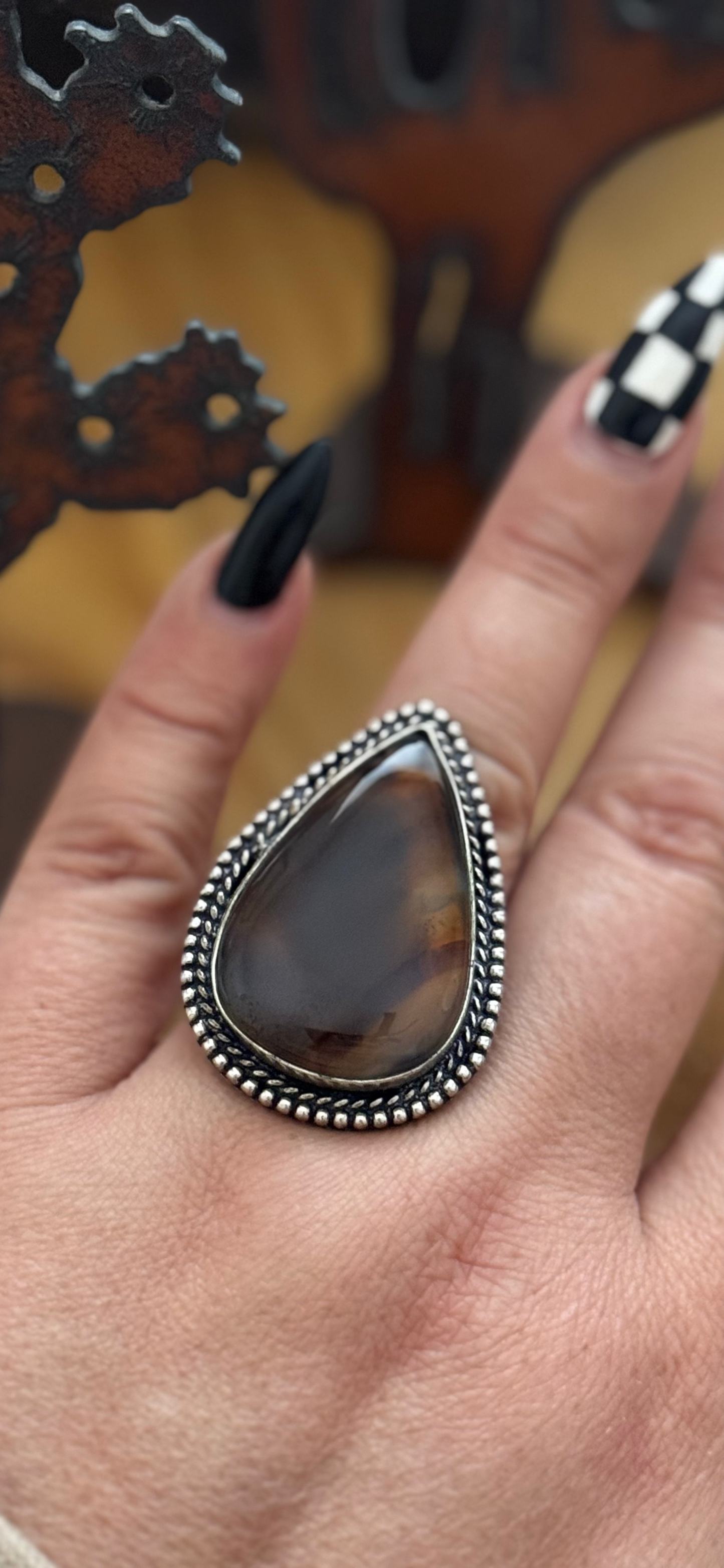 Teardrop Ring - Montana Agate - Sterling Silver - Size 10