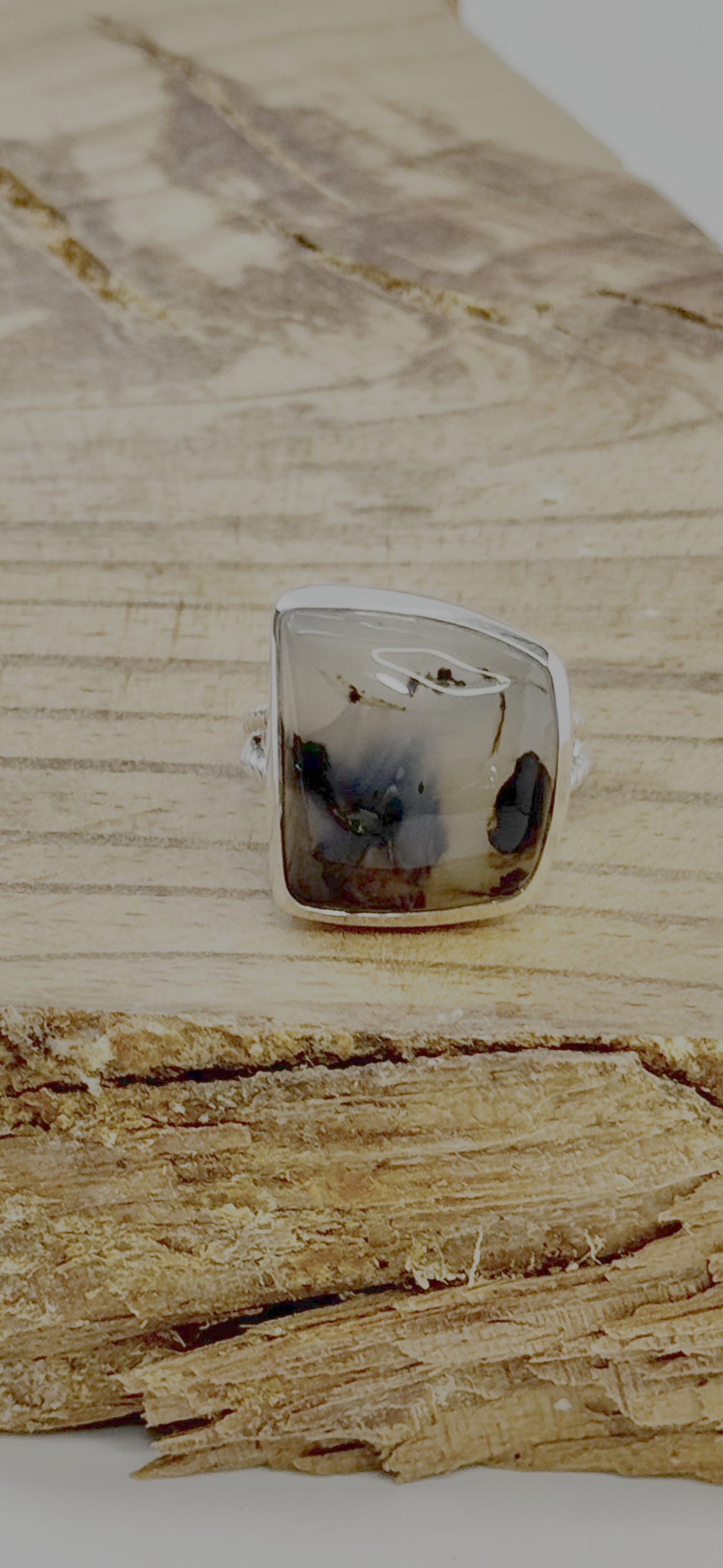 Montana Agate Square Ring - Sterling Silver - Size 10.5