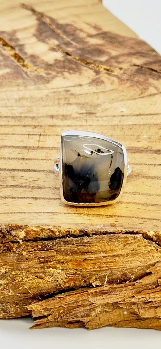 Montana Agate Square Ring - Sterling Silver - Size 10.5