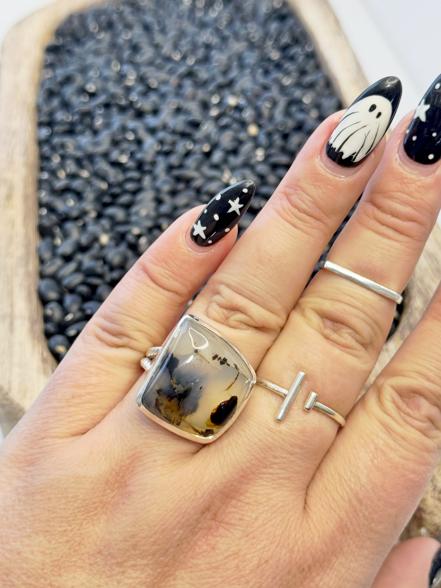 Montana Agate Square Ring - Sterling Silver - Size 10.5