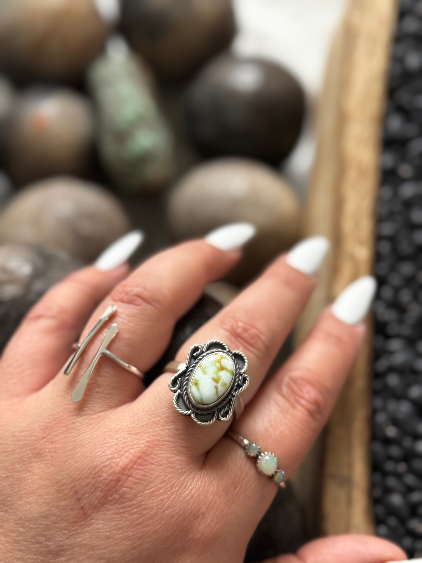 Oval Ring - Palomino Turquoise - Sterling Silver - Native Handmade - Dan Henio (artist) - Size Adjustable