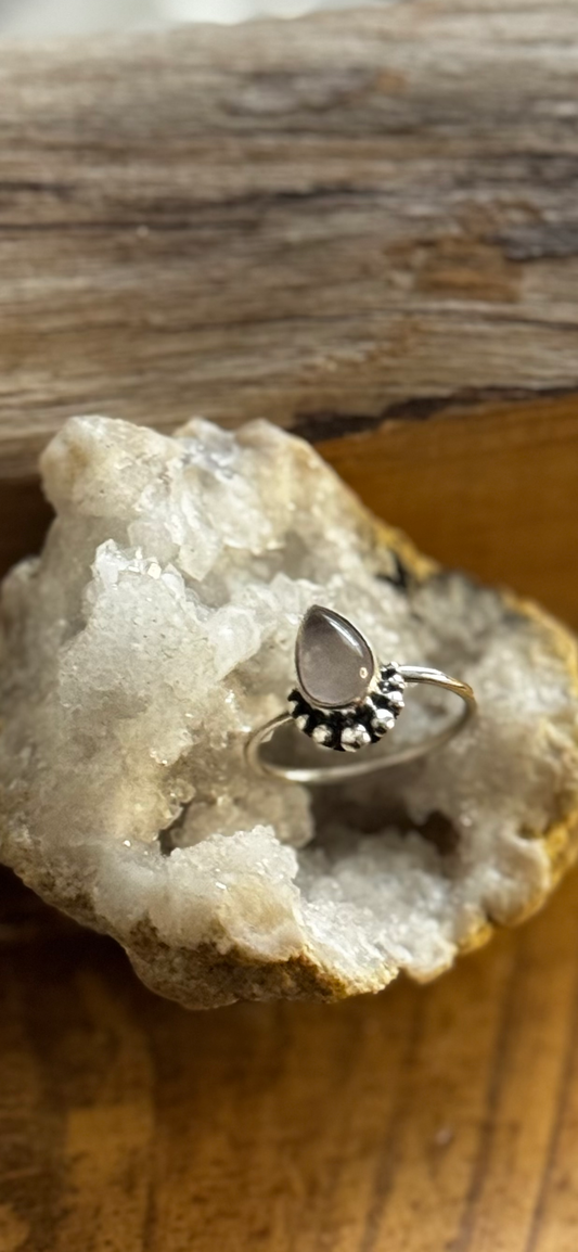 Teardrop Ring - Rose Quartz - Sterling Silver - Size 7.25