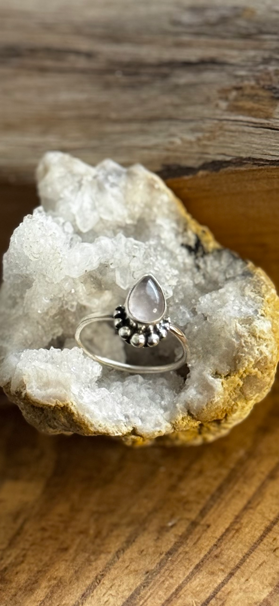Teardrop Ring - Rose Quartz - Sterling Silver - Size 7.25