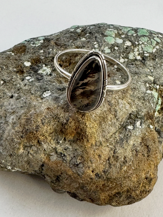 Scenic Agate Teardrop Ring - Sterling Silver - Size 10