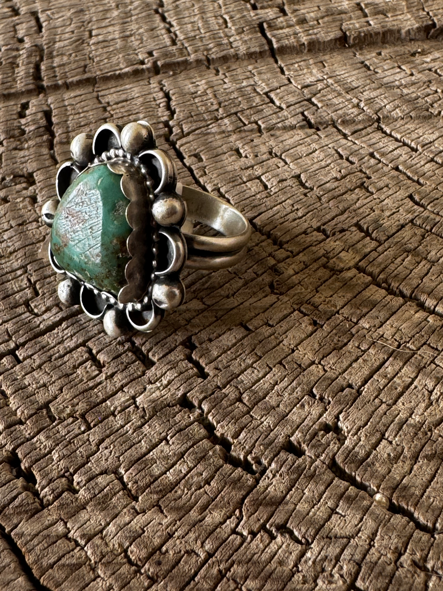 Triangular Ring - Turquoise - Sterling Silver - Native Handmade - ADJ (artist) - Size Adjustable