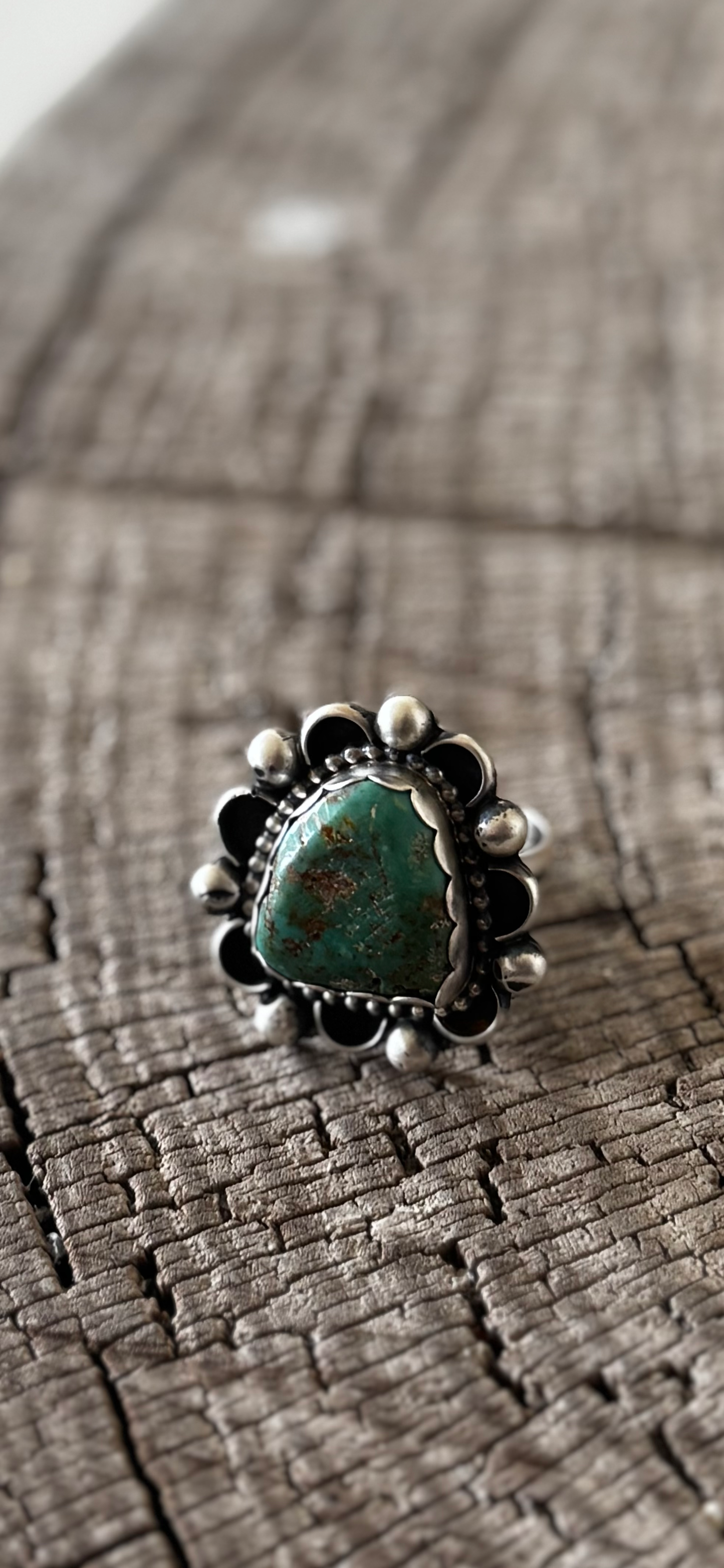 Triangular Ring - Turquoise - Sterling Silver - Native Handmade - ADJ (artist) - Size Adjustable