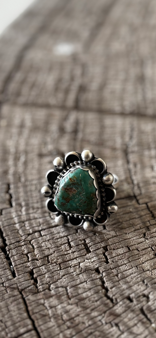 Triangular Ring - Turquoise - Sterling Silver - Native Handmade - ADJ (artist) - Size Adjustable