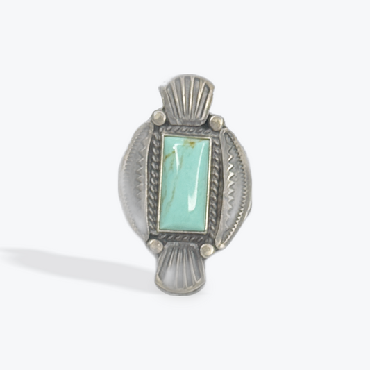 Ring with Shield - Turquoise - Sterling Silver - Native Handmade - M&R Calladitto (artist) - Size 8.5