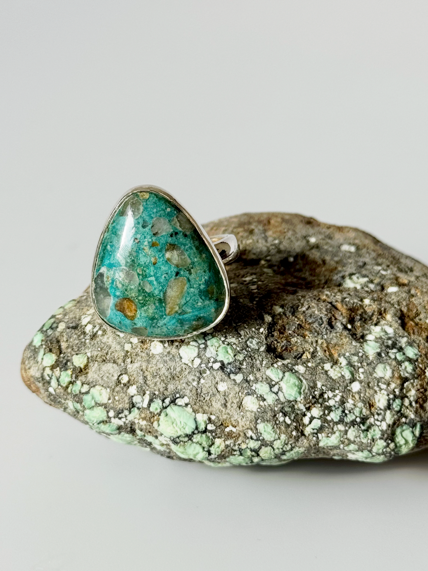 Turquoise Rounded Edge Triangle Ring Rounded - Sterling Silver - Size Adjustable