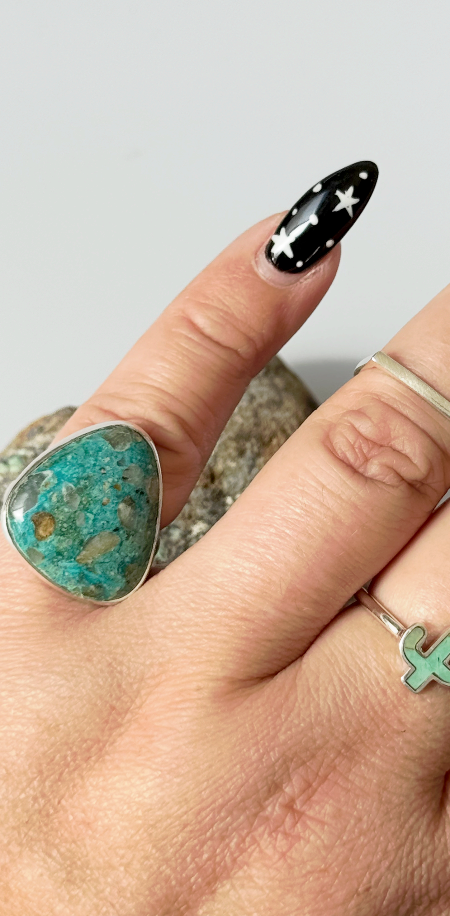 Turquoise Rounded Edge Triangle Ring Rounded - Sterling Silver - Size Adjustable