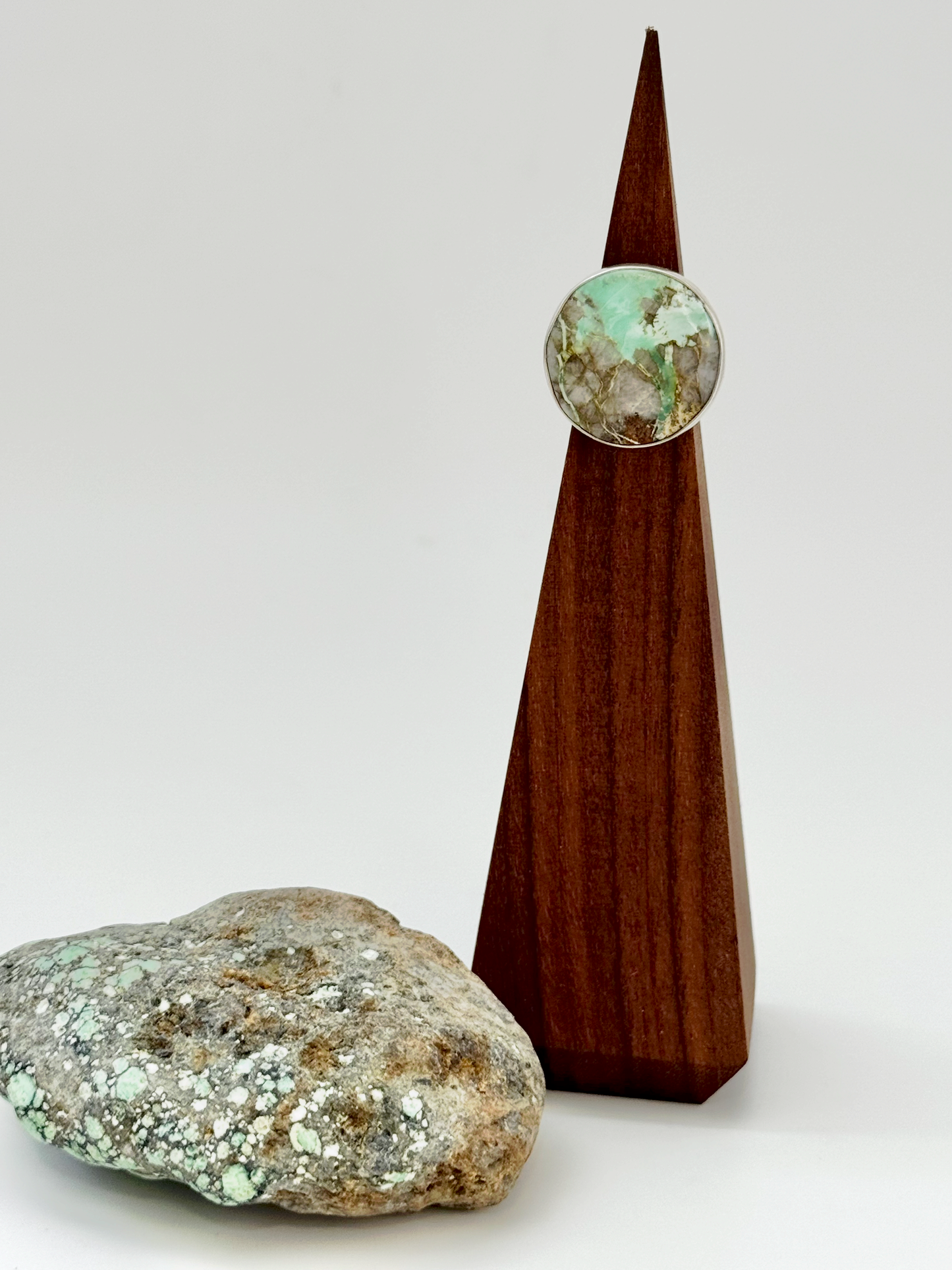 Variscite Round Ring - Sterling Silver - Size Adjustable