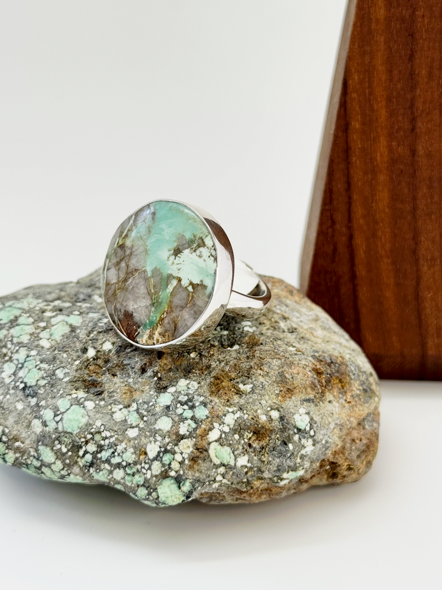 Variscite Round Ring - Sterling Silver - Size Adjustable