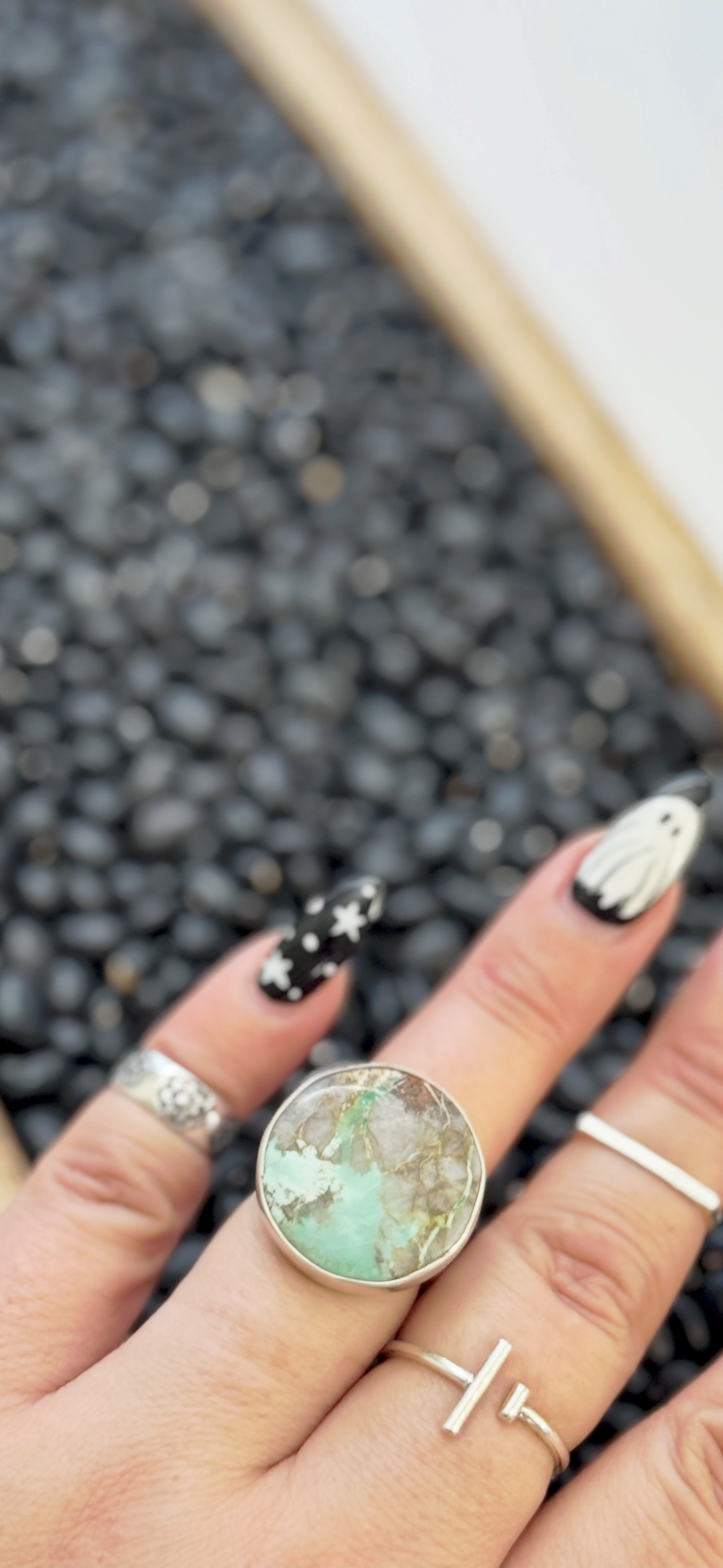 Variscite Round Ring - Sterling Silver - Size Adjustable