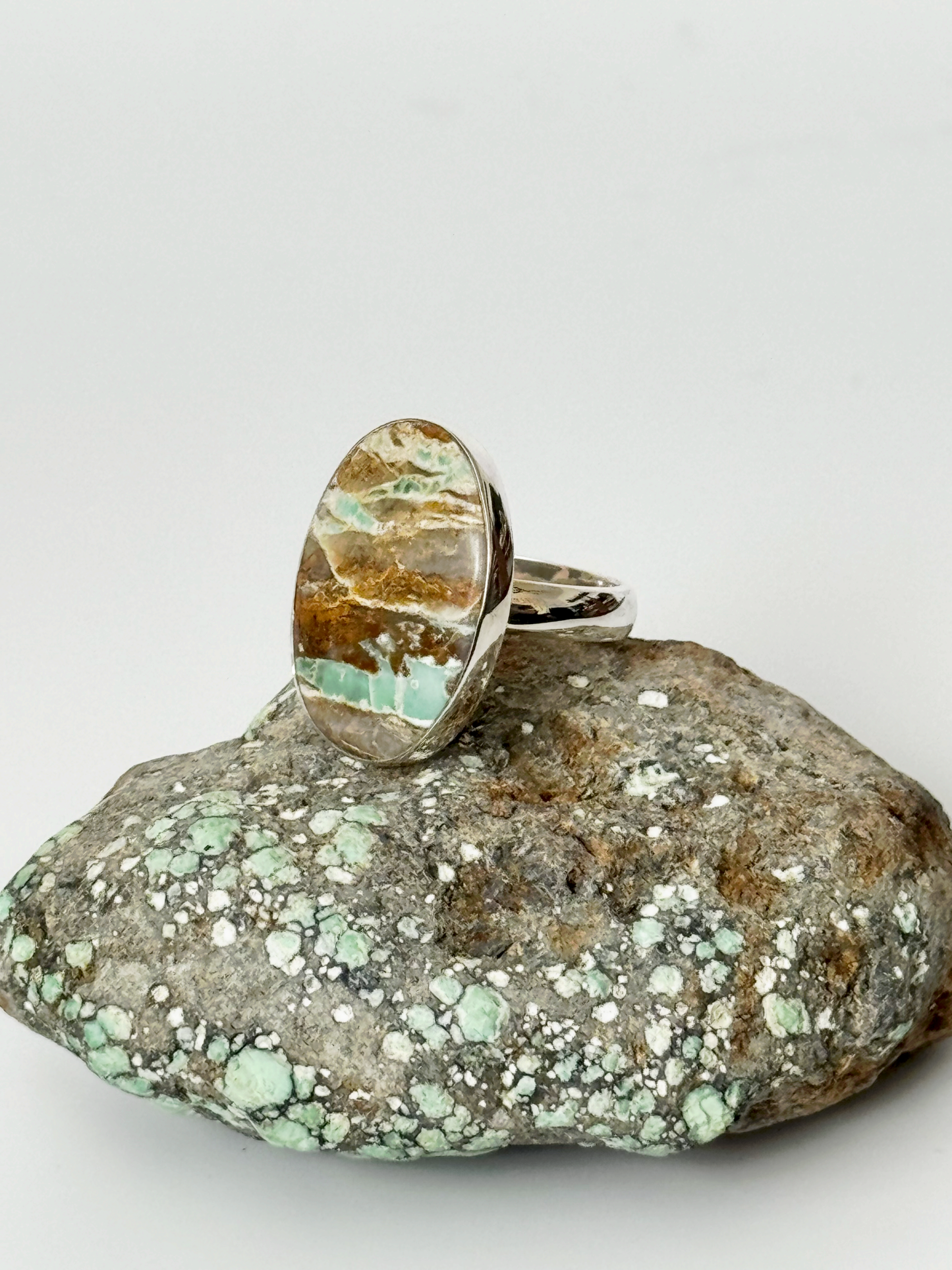 Variscite Oval Ring - Sterling Silver - Size Adjustable