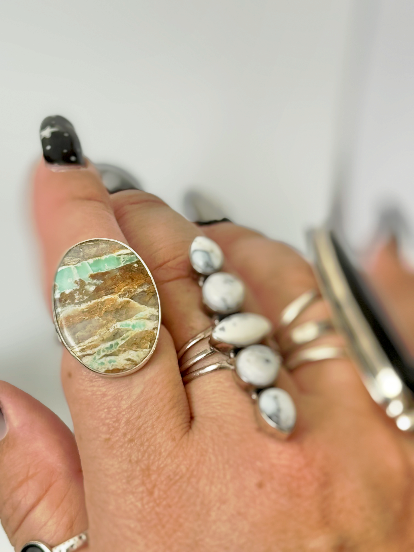 Variscite Oval Ring - Sterling Silver - Size Adjustable