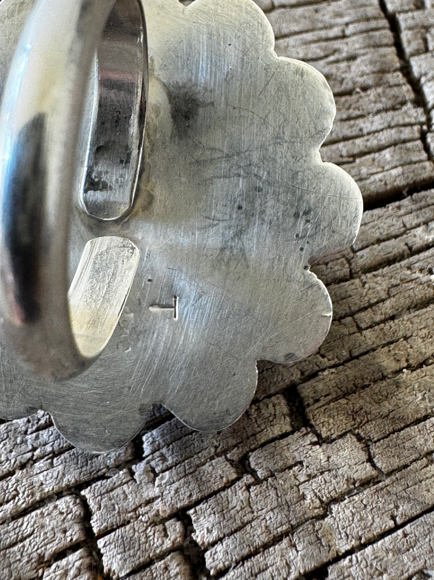 Round Sun Shaped - White Buffalo - Sterling Silver - Navajo Handmade - T (artist) - Size Adjustable