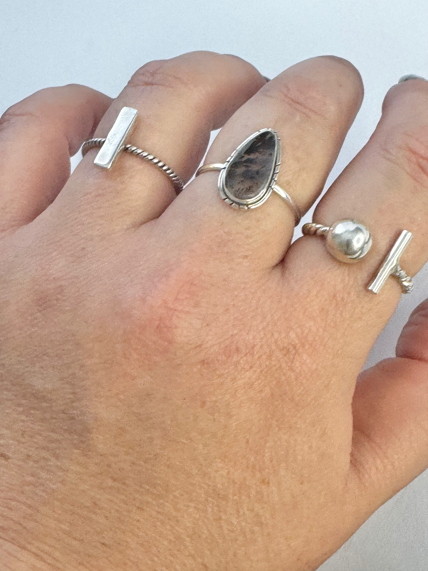 Sterling Silver Rope and Bar Ring - Size 9