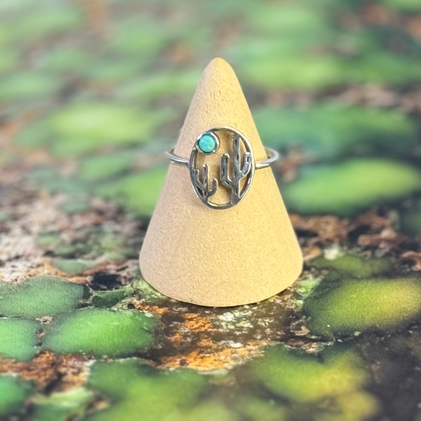 Cactus Turquoise Ring - Sterling Silver - Size 8