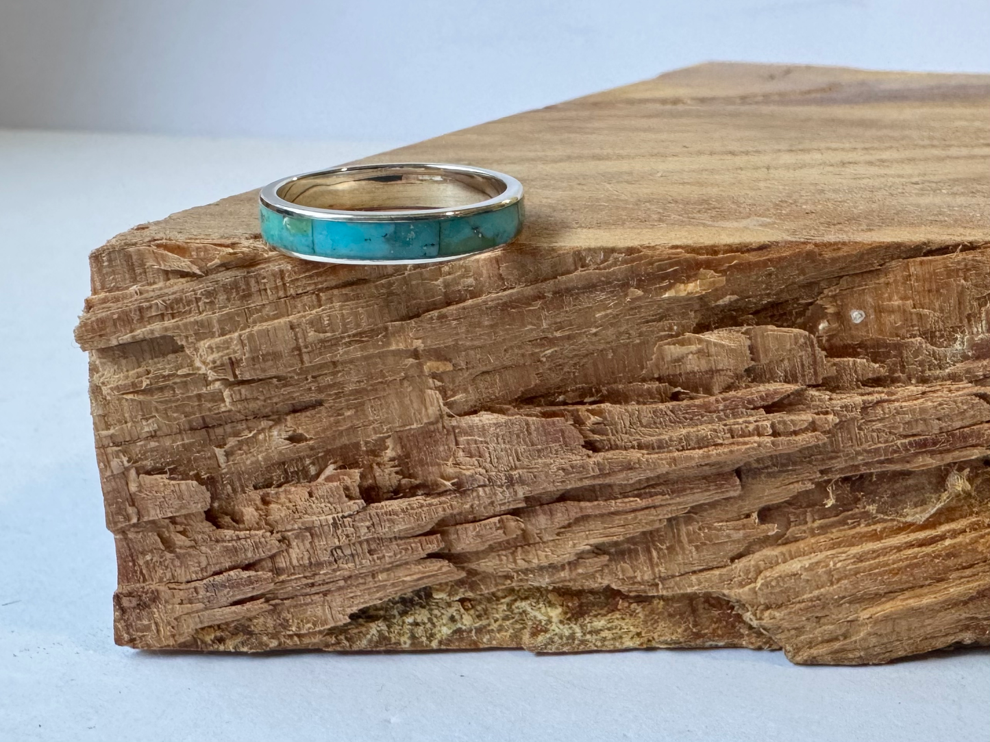 Turquoise Wedding Band 4mm - Sterling Silver