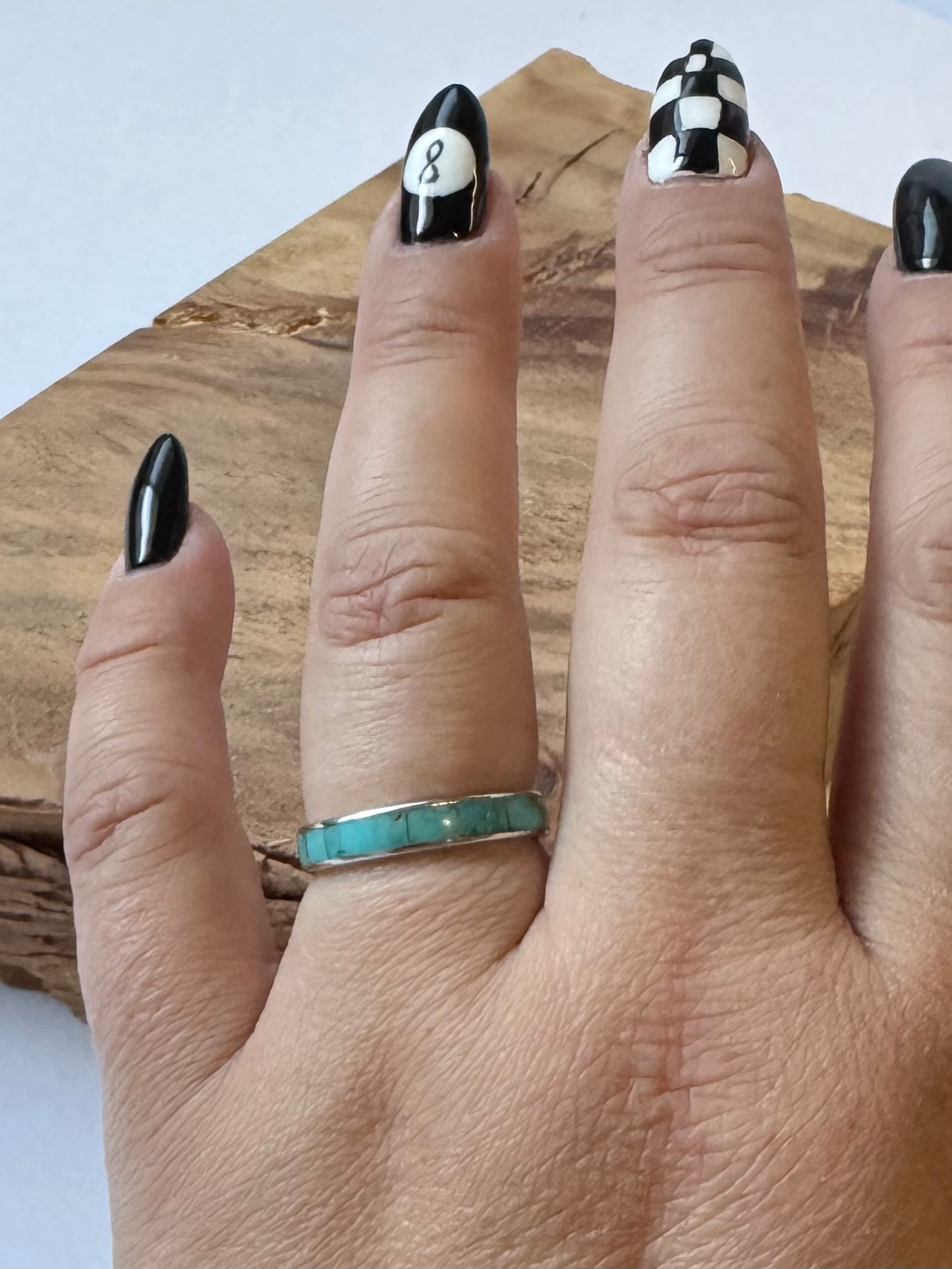 Turquoise Wedding Band 4mm - Sterling Silver