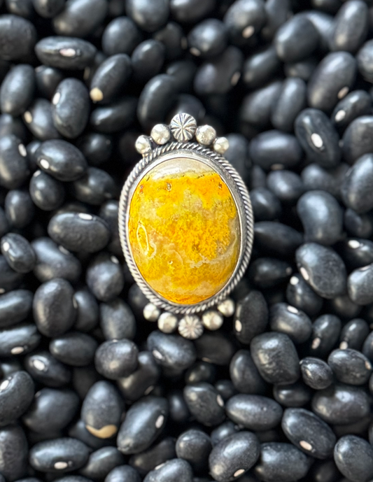 Oval Ring - Bumblebee Jasper - Sterling Silver - Native Handmade - Jameson Garcia (artist) - Size 7.75