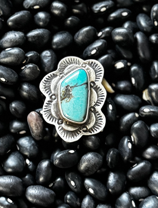 Ring - Kingman Turquoise - Sterling Silver - Native Handmade - Dan Henio (artist) - Size Adjustable