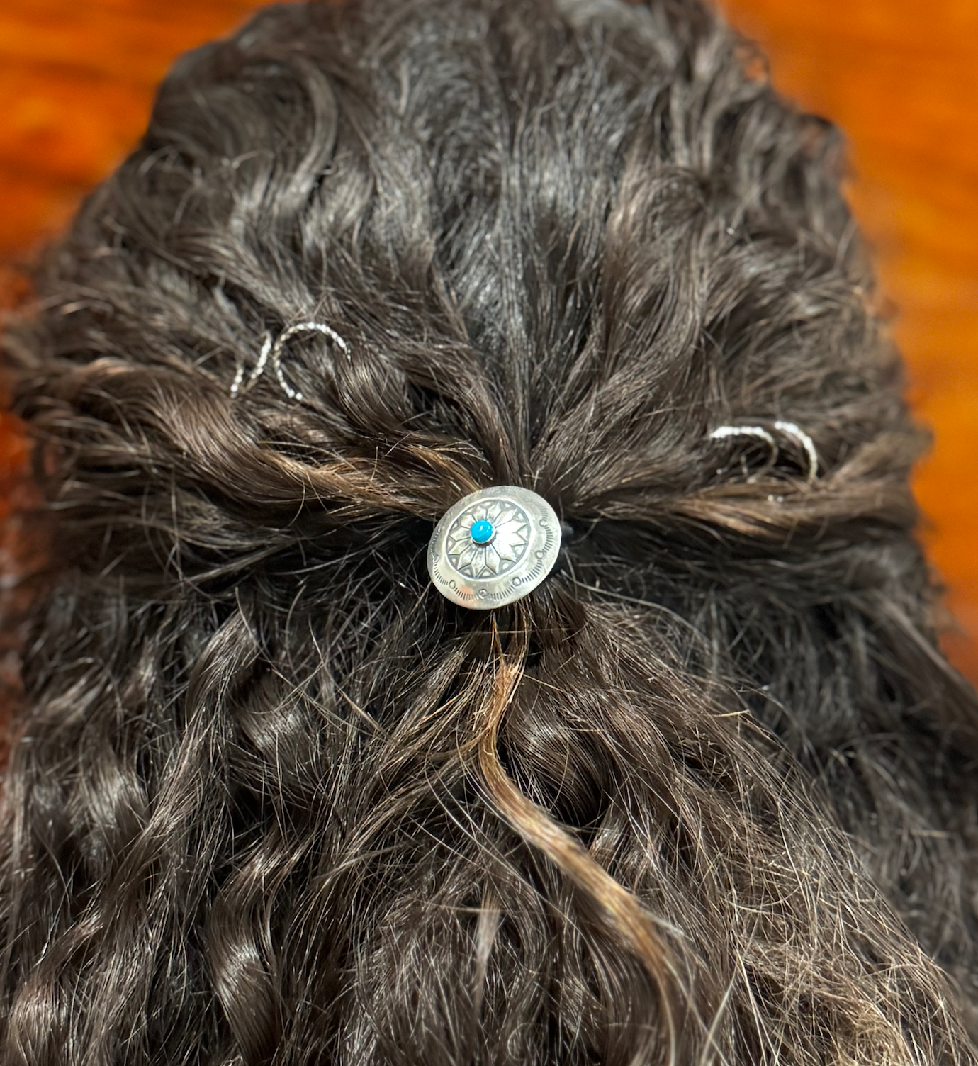 Concho Hair Tie with Stone - Turquoise - Sterling Silver