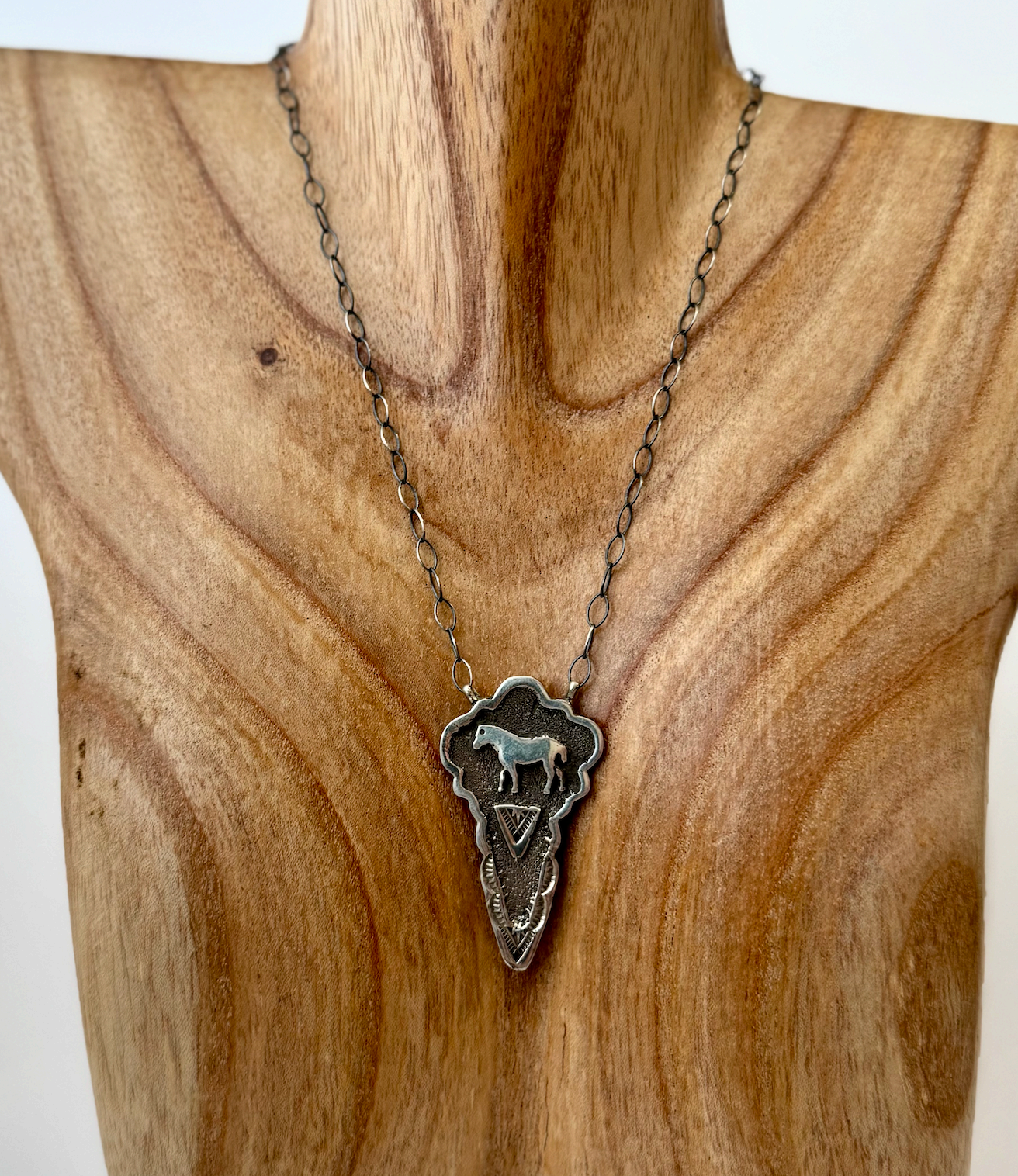 Sterling Silver Arrowhead with Horse Necklace - Native Handmade - Emerson Kinsel
