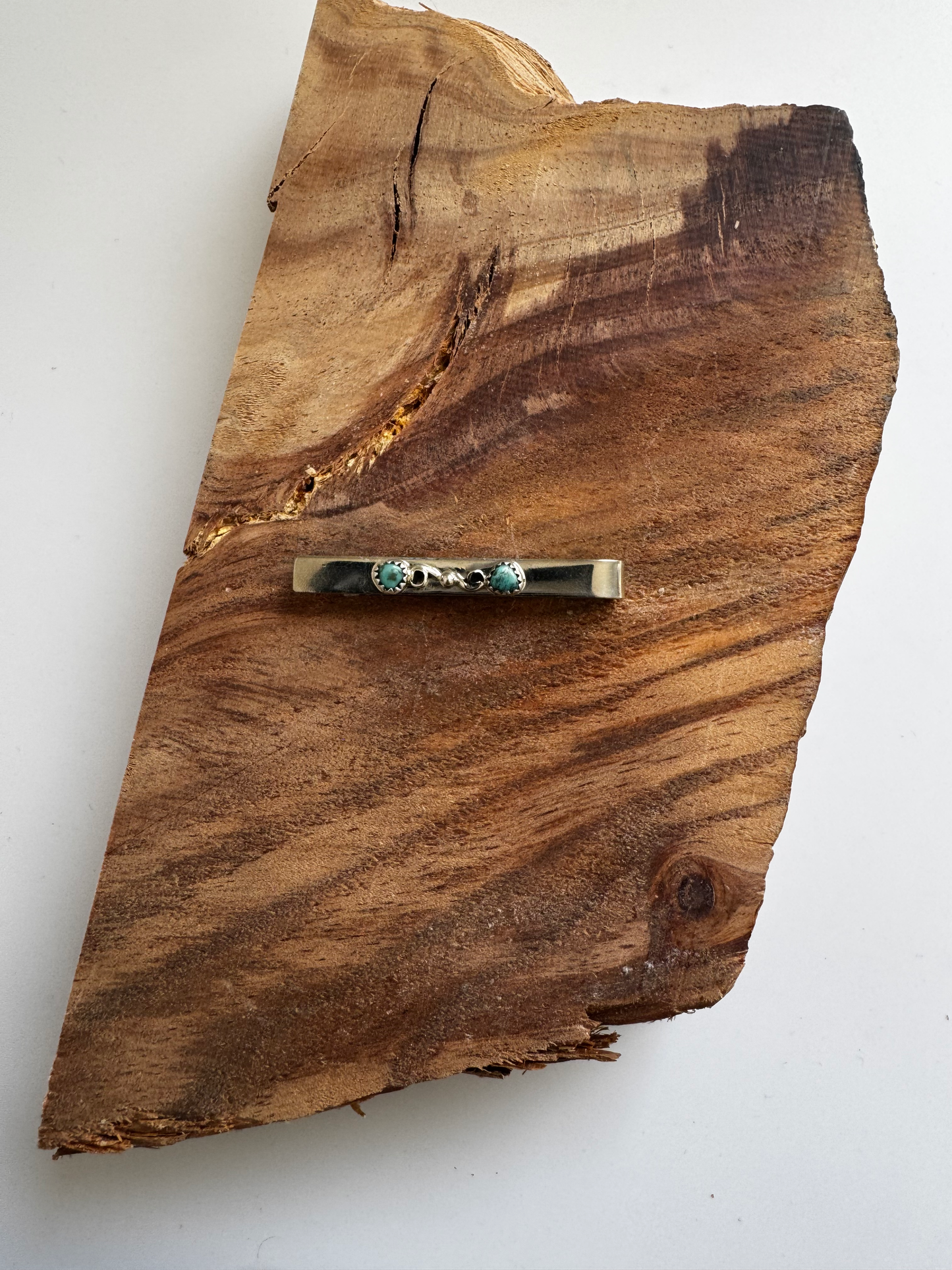 Kingman Turquoise - Tie Clip - Sterling Silver - Native Handmade - Dorothy Yazzie (Artist)