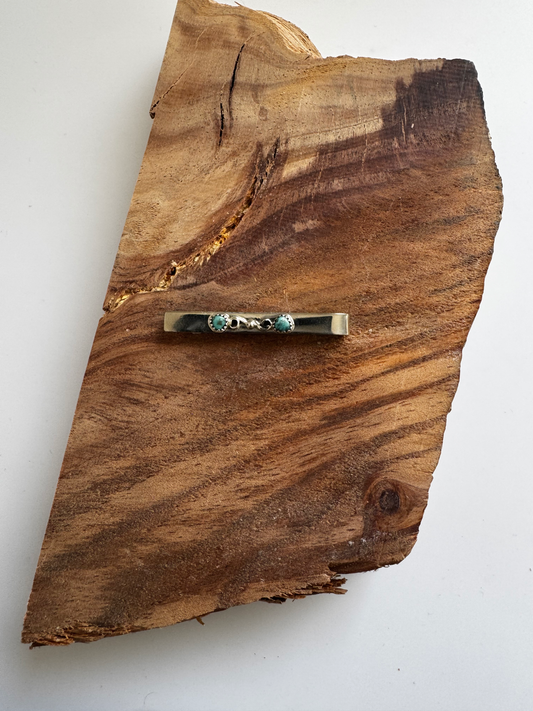 Kingman Turquoise - Tie Clip - Sterling Silver - Native Handmade - Dorothy Yazzie (Artist)