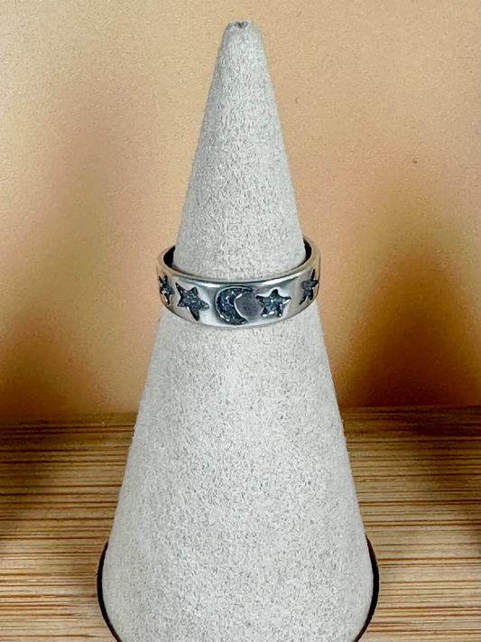 The Moon & Stars Toe Ring - Sterling Silver - Size Adjustable