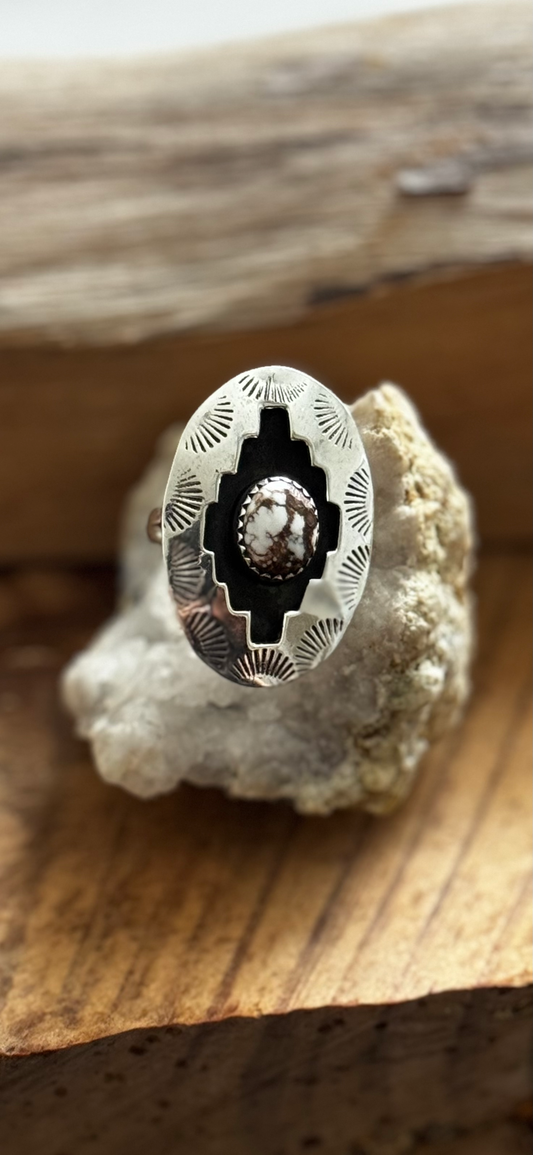 Shadow Box Ring - Wild Horse Jasper - Sterling Silver - Size 8